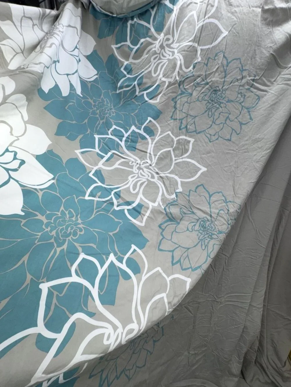 Madison Park Full Queen Duvet Cover 89X100 Taupe Aqua Floral 100% Cotton